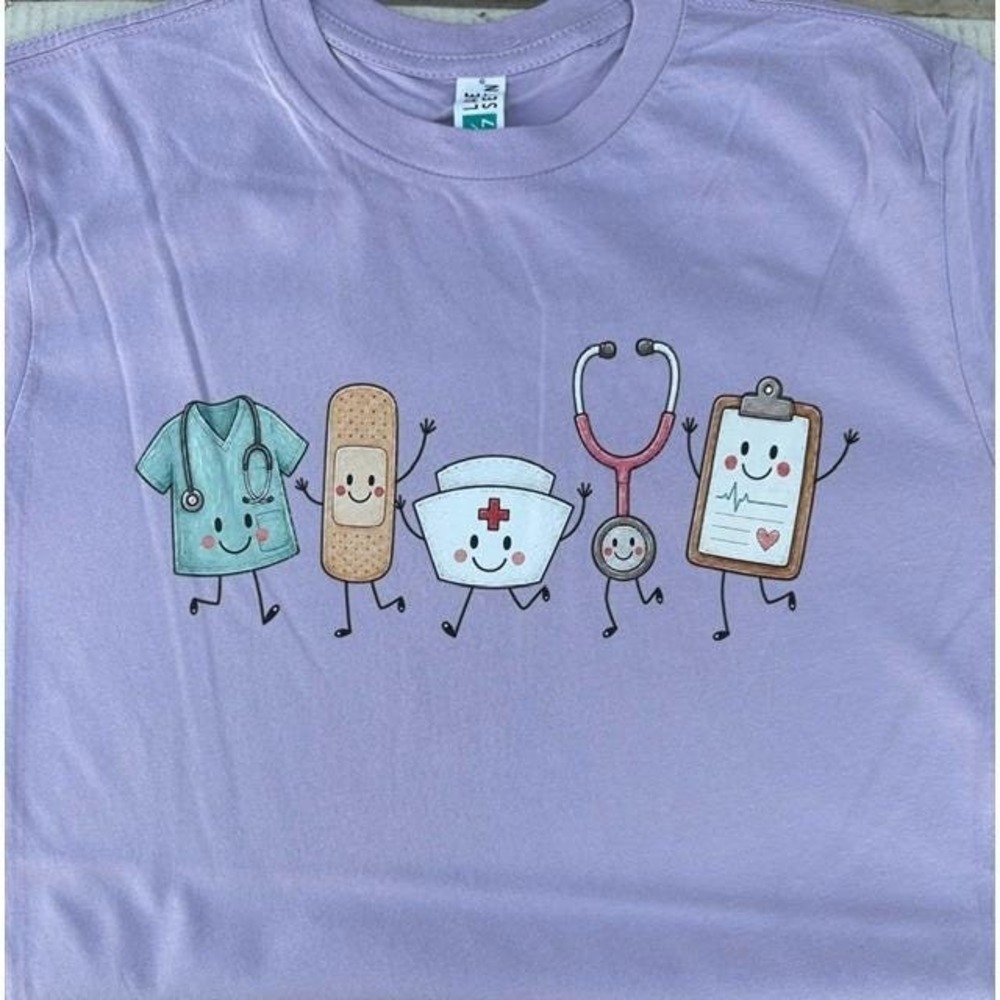 Lavender Medical Crew Graphic Tee Nurse Scrub Life Lilac Short Sleeve Shirt M - Picture 2 of 3